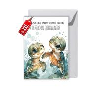 WBdesignz Greeting Card for the Birth of Twins with Envelope - Lovingly Designed Greeting Card with Turtle Motif & Saying "Ein Zwilling kommt selten allein" Neutral & Sweet (XXL DIN A4)