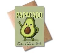 WBdesignz Greetings Card "Papacado Bester Papa der Welt" with Envelope - Cute Thank You Card for Dad for Father's Day, Birthday or as a Gift - Charming Avocado Motif for Dads (DIN A6)