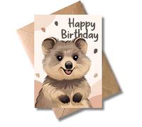 WBdesignz Happy Birthday Card with Envelope - Cute Smiling Quokka Motif - Unisex Animal Card for Birthday for Children, Adults - Greeting Card for Animal Lovers (A6)