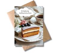 WBdesignz Invitation Card "Coffee & Cake" with Envelope - Cute Card with Cake Piece and Cup of Coffee - Perfect for Cosy Meetings, Birthdays, Girlfriend's Days or Small Celebrations (DIN A6)