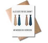 WBdesignz Leaving Card with Envelope - "Alles Gute für die Zukunft, wir werden dich vermissen" - Card with Tie Motif for Jobwechsel, Team Change or Retirement - for Men, Colleagues (DIN A6)