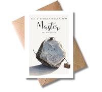 WBdesignz Master Greetings Card with Envelope "Auf steinigen Weg zum Master, du Rockstar" [German Language] Cute Stone Motif with Briefcase and Hat for Colleagues and Friends at the End of Studies