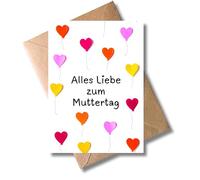 WBdesignz Mother's Day Card with Envelope - Cute Greeting Card "Alles Liebe zum Muttertag" with Colourful Heart Balloons - Card for Mum, Mother, Stepmother or Mother in Law (DIN A6)