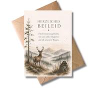 WBdesignz Natur Sympathy Card with Envelope - Herzliches Beileid - Watercolour Sympathy Card with Saying - Die Erinnerung bleibt - Sensitive Condolence Card with Deer - Hunter Nature Friends Forester