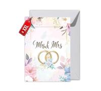 WBdesignz Queer Wedding Card with Envelope Congratulations Card for Wedding Ceremony for Women Floral Flowers Gold Rings Bride and Groom Gay Love Engagement Wedding Card LGBTQ+ (XXL DIN A4, Mr & Mrs)