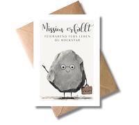 WBdesignz Retirement Card "Mission Fulfilled - Feierabend fürs Leben du Rockstar" with Envelope - Humorous Farewell Card for Retirement Retirement - with Cute Stone for Colleagues (DIN A6)