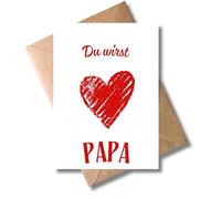 WBdesignz Romantic Pregnancy Card with Envelope - Du wirst Papa - Modern Surprise Card for Pregnancy Announcement with Red Hearts - for Expecting Father, Husband, Boyfriend (DIN A6)