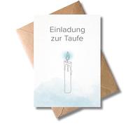 WBdesignz Set of 10 Christening Invitations with Envelopes - Minimalist Line Art Design Card with Burning Candle and Soft Watercolour Sky - Elegant Invitation Cards for Christening Party (DIN A6)
