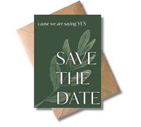 WBdesignz Set of 10 Save the Date Wedding Invitations with Envelopes - Elegant Invitations "Cause We Are Saying Yes" with Olive Branch Motif - for Wedding Planning Wedding Guests (A6)
