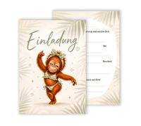 WBdesignz Set of 12 Invitation Cards Children's Birthday Monkey - Birthday Invitations Jungle - Animal Invitations Birthday - for Girls Girlfriend Children - Back to Fill Yourself (DIN A6)