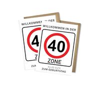 WBdesignz Set of 2 40th Birthday Cards with Envelopes - Funny "Welcome to the 40s Zone" Congratulations Cards for Women & Men - Traffic Sign Cards - Birthday (A6)