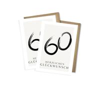 WBdesignz Set of 2 60th Birthday Cards with Envelopes - Modern Number Design Cards - Greeting Cards for Family Members, Men & Women - Minimalist - Sixty Years (A6)