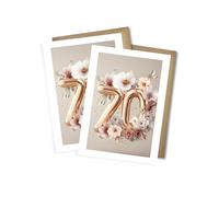 WBdesignz Set of 2 70th Birthday Cards - Happy Birthday Card with Envelopes - Elegant Greeting Cards with Golden Balloon Numbers & Flower Motif - Women - Seventy Years (A6)