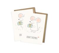 WBdesignz Set of 2 Cute Birthday Cards "Birthday Mouse" with Envelopes - Cute Mouse and Gift - Greeting Cards for Girlfriends, Children and Colleagues for Birthday (DIN A6)
