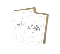 WBdesignz Set of 2 encouragement cards "Du schaffst das." with envelopes - cute motivation cards with golden frame and heart detail - perfect for birthday farewell new beginning (DIN A6)