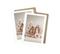 WBdesignz Set of 2 Happy Birthday Cards - 40 Inches with Envelopes - Elegant Greeting Cards with Rose Gold Balloon Numbers and Flowers - Greeting Cards for Women for the Fortieth (DIN A6)