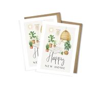 WBdesignz Set of 2 "Happy New Home" Moving Cards with Envelopes - Boho Watercolour Plants & Hanging Chair - Modern Moving Cards - Congratulations Cards for Housewarming, House Buying & New Home (DIN