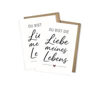 WBdesignz Set of 2 Love Cards "Du bist die Liebe meines Lebens" with Envelopes - Romantic Greeting Cards with Heart for Partner - Cute Gift Cards for Valentine's Day, Anniversary or Birthday (A6)