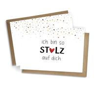 WBdesignz Set of 2 Proud Cards with Envelopes "Ich bin so Stolz auf dich" Heart, Confetti - Congratulations Cards Graduation, Success, Birthday or Exam - for Family or Friends (DIN A6)