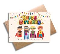 WBdesignz Superhero Birthday Card with Envelope - Funny "Happy Birthday" Card with Four Heroes in Comic Design - Congratulations for Children's Birthday - Children, Girls & Boys (A6)