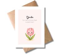 WBdesignz Sweet Thank You Card with Envelope - Tulip with Cute Face - Thank You for the Beautiful Time Together - Thank You Card - Friends Colleagues Family - Thank You Farewell (A6)