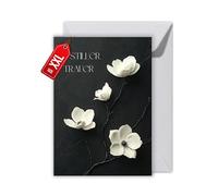 WBdesignz Sympathy Card In Silent Mourning with Envelope - Elegant Sympathy Card with White Magnolia on Dark Background - Stylish Consolation Dispenser for Relatives, Friends and Colleagues (XXL DIN