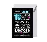 WBdesignz XXL 18th Birthday Card with Envelope - "Du wirst geliebt seit 18 Jahren!" Neon Chalk Design with Numbers, Hearts - Cute, Stylish Greetings Card for Daughter, Son, 18 Year Olds (XXL DIN A4)