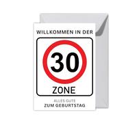 WBdesignz XXL 30th Birthday Card with Envelope - Funny "Welcome to the 30s Zone" Card - Congratulations Card for Women & Men - Traffic Sign Card, Thirty (XXL DIN A4)