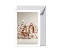 WBdesignz XXL Birthday Card Happy Birthday - 40 Inches with Envelope - Elegant Greeting Card with Rose Gold Balloon Numbers and Flowers - Greeting Card for Women for the Fortieth (XXL DIN A4)