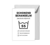 WBdesignz XXL Funny Birthday Cards for 55th Birthday with Envelope - Funny Care Instructions with Washing Symbol - Minimalist Card for Men & Women - Greeting Card (XXL DIN A4)