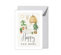 WBdesignz XXL Moving in Card "Happy New Home" with Envelope - Boho Watercolour Plants & Hanging Chair - Modern Moving Card - Congratulations Card for Housewarming, House Purchase & New Home (XXL DIN