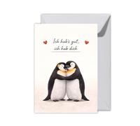WBdesignz XXL Penguin Card with Envelope - Cute Card with Two Hugging Penguins "Ich hab's gut, ich hab dich" - Perfect Thank You Card, Birthday, Valentine's Day for Friends & Partner (XXL DIN A4)