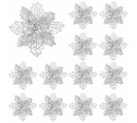 WBDWWTD 10pcs Glitter Artificial Flower with Berry Wedding New Year Christmas Cherry Flower Decorations Xmas Tree Ornament-Silver-9cm