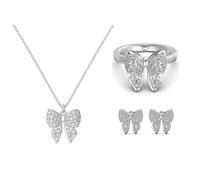 WBDWWTD 18K White Delicate Butterfly Set, 5A Cub Earring Necklace Ring Set, Infinity Forever Love Knot Is Her