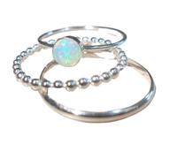 WBDWWTD 18K White Gold Plated Opal Ring 3pcs Set Oval Cut White Fire Opal Stackable Rings Simulated Gemstone Promise Engagement Wedding Band for Women Jewelry Gift