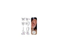 WBDWWTD 3 Pairs Hypoallergenic Earrings for Girls 925 Sterling Silver Post Stud Hoop Earrings Set Cute Tiny Heart Flower Butterfly Sleeper Hoop Earring Screwback 925 Silver Kids Earrings for Girls