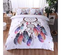 WBDWWTD 3 PCS Bedding Set Duvet Cover 230 x 260 cm + 2 Pillowcase 51 x 90 cm Colorful Indian Dream Catcher Duvet Cover Set Dreamcatcher Duvet Covers Ornament (Super King, White, Black)