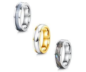 WBDWWTD 3 PCS Stainless Steel Rings for Men Women 6MM Mens Rings Set Inlay Finish Domed Ring Wedding Band Polished Engagement Ring Comfort Fit Size J1/2-X1/2