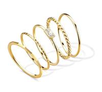 WBDWWTD 5 Pcs Silver Rings for Women Non-Tarnish Stainless Steel Ring Set 1mm Stacking Square CZ Simple Finger Ring Pinky Thumb Rings for Women Men Ladies Jewellery Gifts Gold/Silver Size 5-11