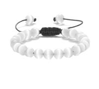 WBDWWTD 8mm Stone Bracelets Friendship Bracelet Beads Crystal Opal White Round Woven Stretchy Nature Stones 17cm x 7mm 1PCS for Engagement