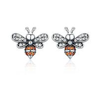 WBDWWTD 925 Sterling Silver Bee Story Clear CZ Exquisite Stud Earrings for Women Fashion Silver Jewelry