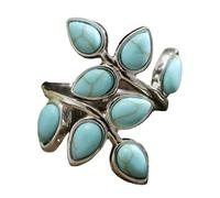 WBDWWTD 925 Sterling Silver Branch Turquoise Rings Handmade 8 Leaves Leaf Inlay Teardrop Shape Natural Turquoise Rings Retro Boho Jewelry Gift Ring for Women