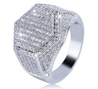 WBDWWTD 925 Sterling Silver Full Diamond Ring Gift for Men, Hexagon Cut Cubic Zirconia Wedding Promise Ring, Eternity Engagement Rhinestone Unique Geometry Band Ring for Night Club Y