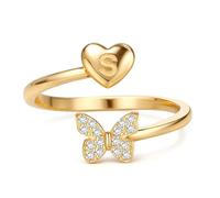 WBDWWTD 925 Sterling Silver Rings for Women Girls Hypoallergenic Adjustable Promise Initial Letter Rings Gold Open Butterfly Design Stackable Ring 18K Gold Plated Dainty Thin Alphabet Thumb Ring