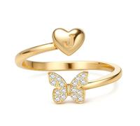 WBDWWTD 925 Sterling Silver Rings for Women Girls Hypoallergenic Adjustable Promise Initial Letter Rings Gold Open Butterfly Design Stackable Ring 18K Gold Plated Dainty Thin Alphabet Thumb Ring