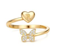 WBDWWTD 925 Sterling Silver Rings for Women Girls Hypoallergenic Adjustable Promise Initial Letter Rings Gold Open Butterfly Design Stackable Ring 18K Gold Plated Dainty Thin Alphabet Thumb Ring