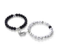 WBDWWTD Bead Bracelet 8mm Friendship Bracelet Beads Crystal 2PCS Nature Stones Heart Black White Brown Round Woven Stretchy 17cm x 7mm for Birthday