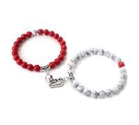 WBDWWTD Bead Bracelet 8mm Friendship Bracelet Beads Crystal 2PCS Nature Stones Heart Black White Brown Round Woven Stretchy 17cm x 7mm for Birthday