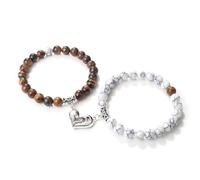 WBDWWTD Bead Bracelet 8mm Friendship Bracelet Beads Crystal 2PCS Nature Stones Heart Black White Brown Round Woven Stretchy 17cm x 7mm for Birthday