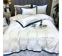 WBDWWTD Bedding Set Double Bed Navy, Duvet Cover Set Bedding Set 4 Pieces 100% Egyptian Cotton King Size, Duvet Covers Set Include Quilt Cover 220×240CM +1 Flat Sheet 245×270 CM+2 Pillowcases